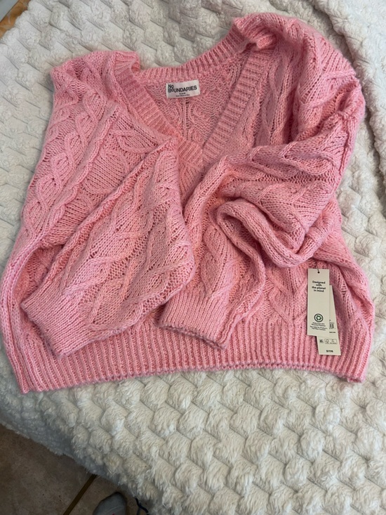 No Boundaries Sweaters - NWT No Boundaries Light Pink Cable Knit V-Neck Sweater